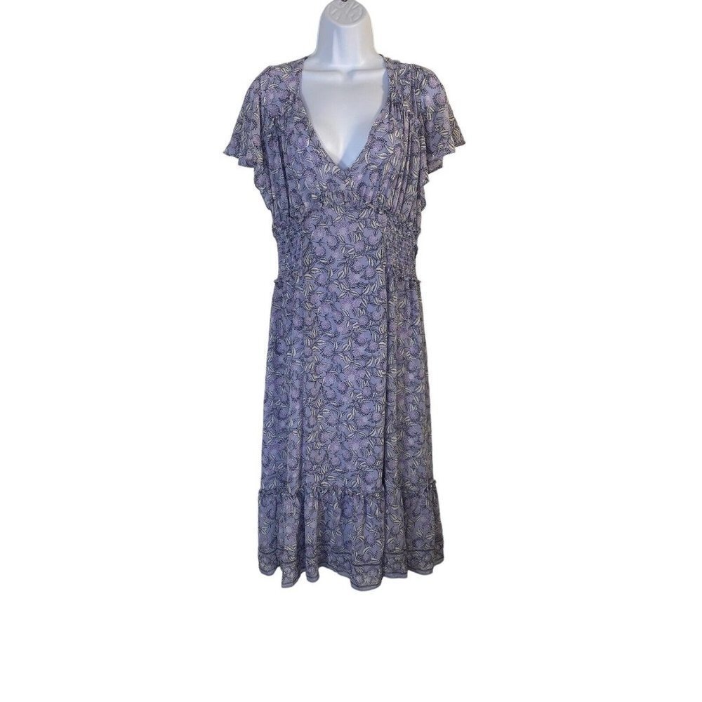 Max Studio Womens Floral Ruffle Midi Dress Flutter Sleeve Lavender‎ Size XL New